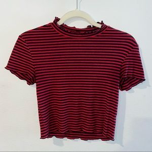 Mock Neck Rib Striped Tee